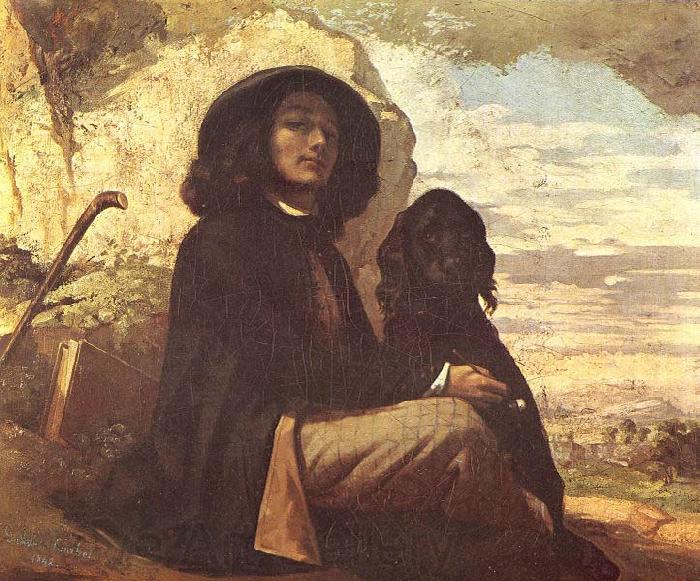 Gustave Courbet Selfportrait with black dog Germany oil painting art